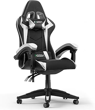 Racingreat Gaming Chair, with Headrest and Lumbar Support, Height Adjustment, 90°–135° Tilt Adjustment, 130 kg Load Capacity, Ergonomic Gamer Chair for Gaming and Office, Black, White